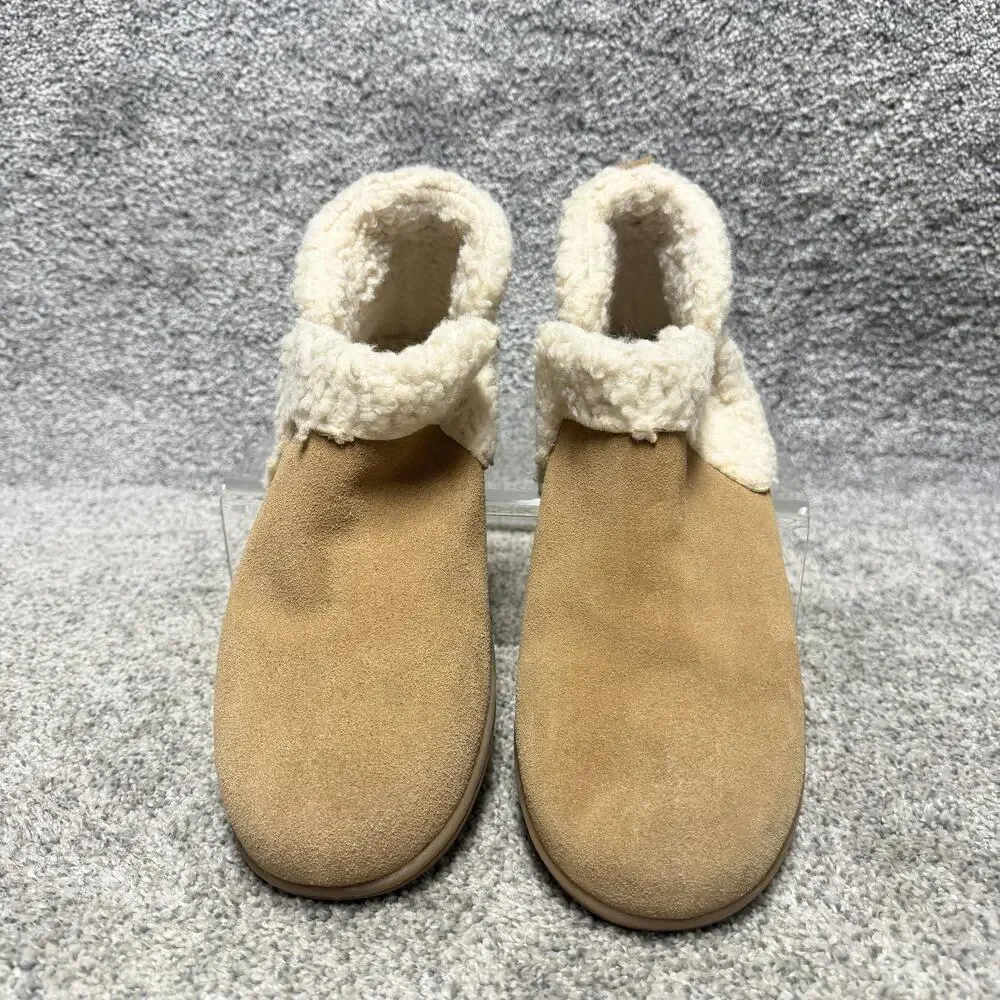 Minnetonka Slipper Booties Mens Size 11M Tan Suede Faux Fur Lined Cozy 400441